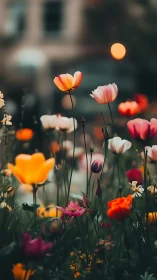 Spring Tulip Garden with Selective Focus and Warm Bokeh Lighting