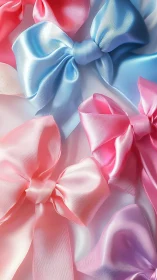 Layered silk ribbon bows in pink, blue, and purple hues