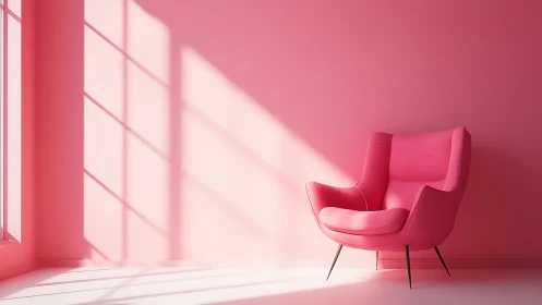 Sunlit pink lounge chair basking in a minimalist blush room.