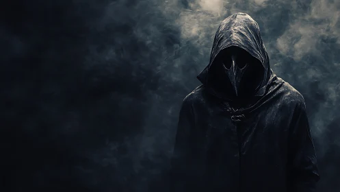 Midnight plague crow in a storm of creeping smoke.