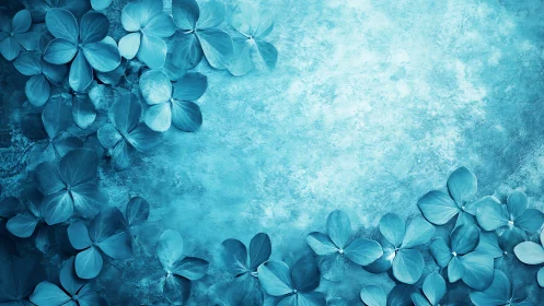 Turquoise Flowers on Textured Blue Background.