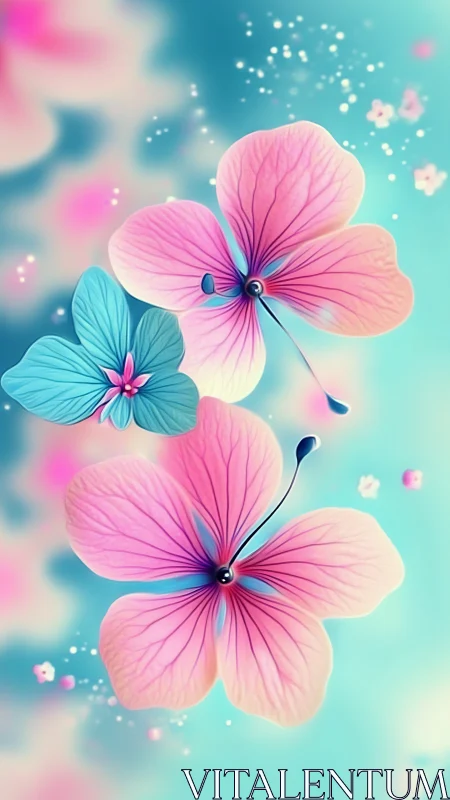 Ethereal Gradient Blooms. Digital Floral Art.