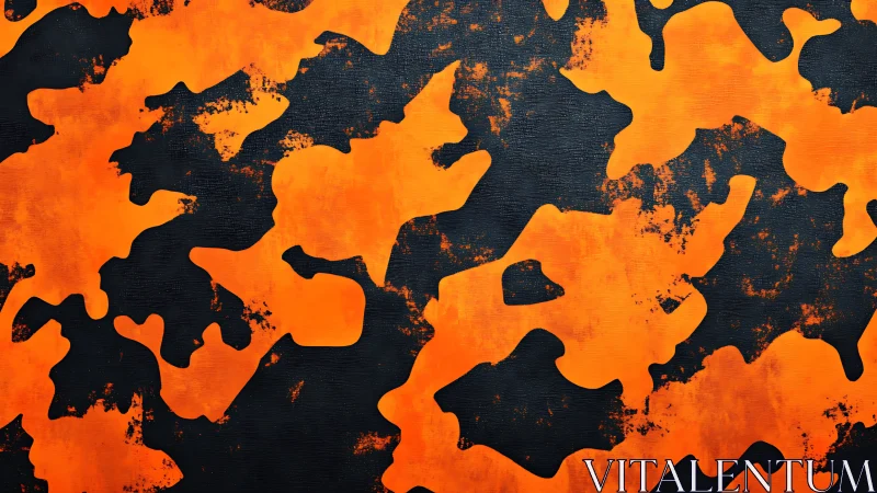 Bold orange and black camouflage abstract pattern design.
