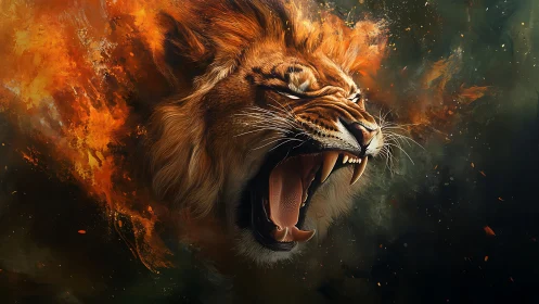 Digital rendering shows roaring tiger head amid orange flare