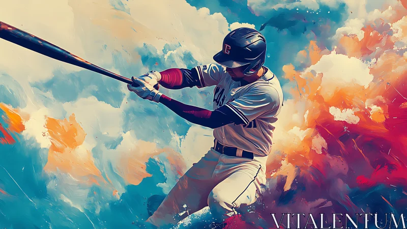 Dynamic baseball swing in high-impact digital painting style.