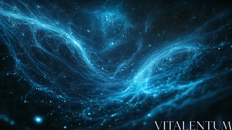 Astrophysical nebula filaments rendered as luminous blue plasma