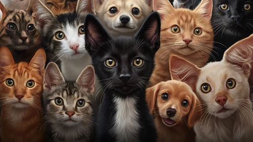 Digital Composite Portrait: Multi-breed Domestic Canine and Feline Study