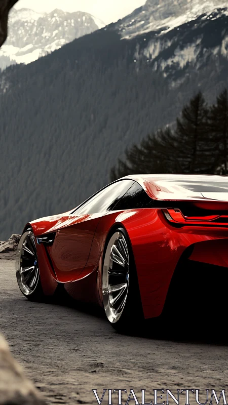 Crimson supercar prowls alpine switchbacks in glossy silence.