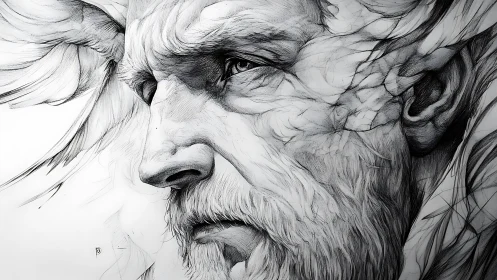 Weathered titan in wind-drawn lines and whispered light.