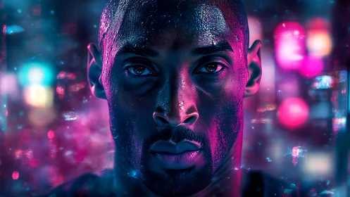 Intense neon portrait glowing with bold city night energy.