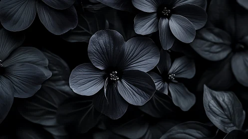 Dark Floral Composition: Delicate Petals in Monochromatic Elegance.