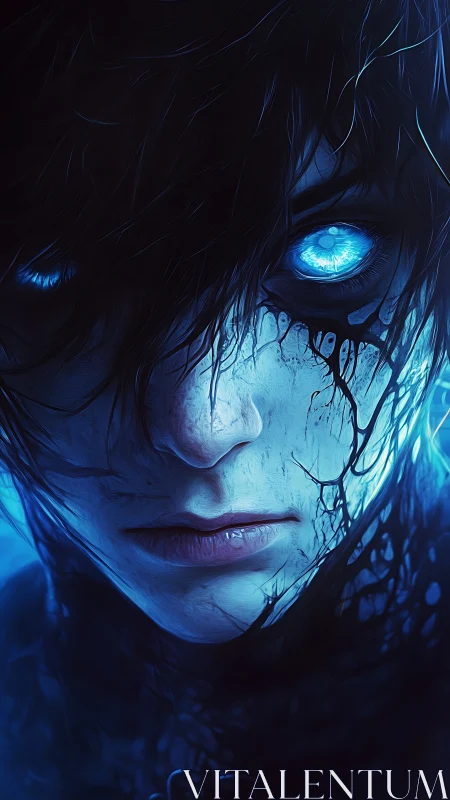 Glowing-eyed cyber-noir portrait explores eerie bioluminescent gaze