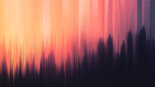 Vertical gradient forest at dusk in abstract digital painting.