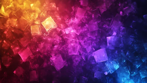 Volumetric illuminated crystal cubes in triadic neon spectrum