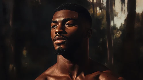 Sunlit portrait captures a calm, confident gaze in nature