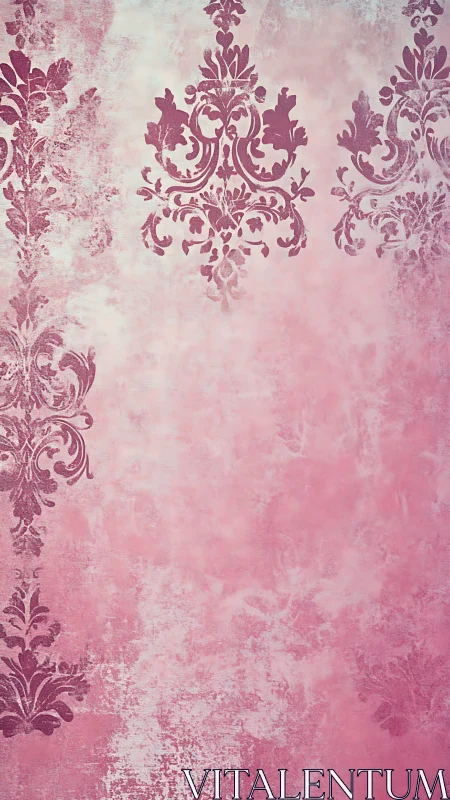 Vintage damask ornament on distressed pink pastel background