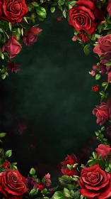 Deep Crimson Roses Frame Textured Background.