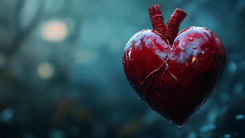 Mechanical Heart with Arterial Pathways Against Teal Background.