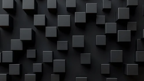 Floating matte black cubes create sleek geometric depth.