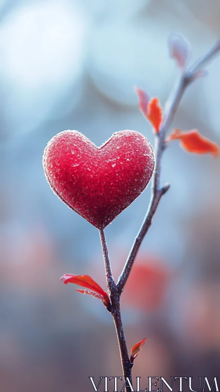 Frost-encrusted heart-shaped leaf structure displays macro crystalline surface detail