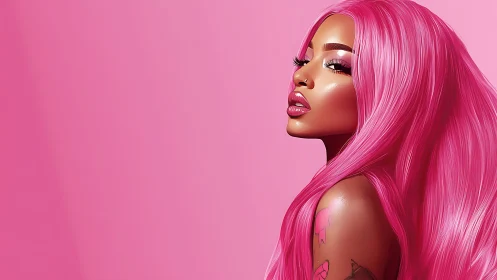 Cotton-candy siren with luminous pink hair and glossy gaze.