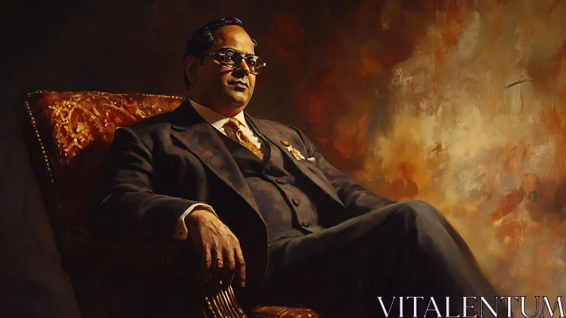 Seated dignitary in chiaroscuro formal portrait painting.