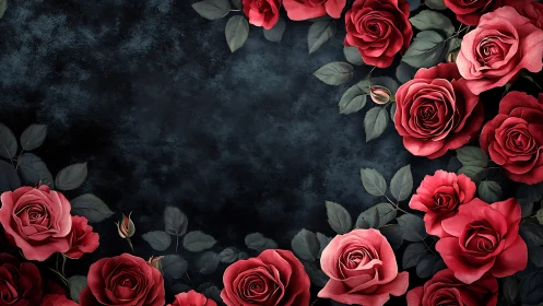 Crimson Blooms Against Moody Darkness.