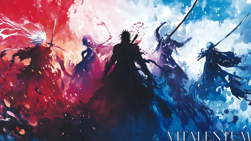 Warriors of fire and frost meet in swirling painted light.