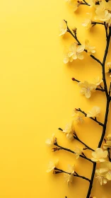 Yellow flowering branch arrangement against monochromatic background.