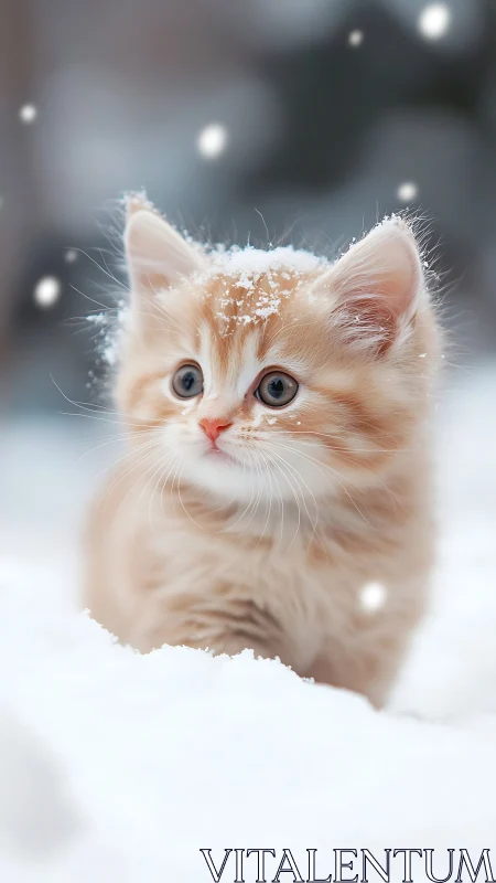 Orange Kitten in Snow with Ice-Covered Whiskers.