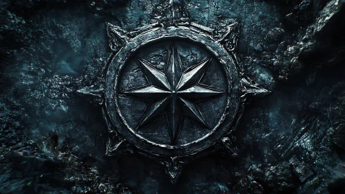 Ancient star compass rests in rugged stone, hinting at journeys