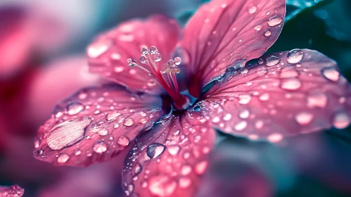 Delicate Pink Blooms Adorned with Sparkling Morning Dew