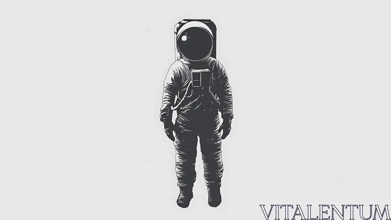 Solitary monochrome astronaut drifts in stark negative space.