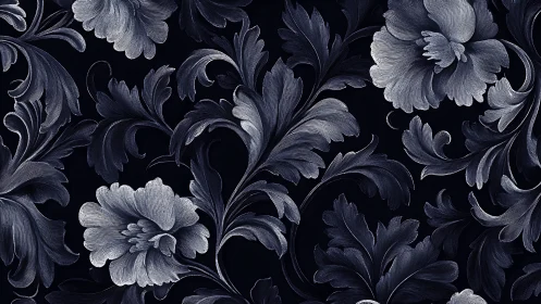 Monochromatic Floral Ornament on Dark Ground.