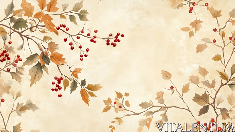 Berry-laced autumn branches quietly frame a drifting sky