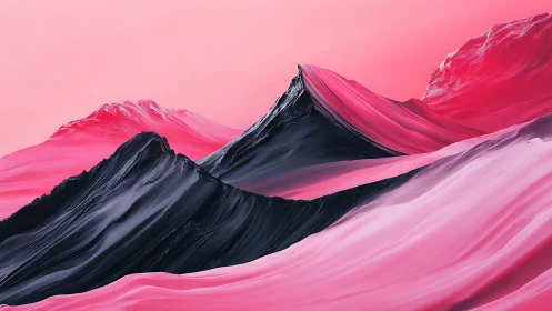 Digital landscape shows layered pink and black abstract ridges