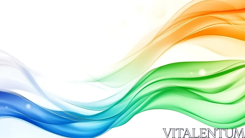 Tri-color luminous wave ribbons in flowing motion design.