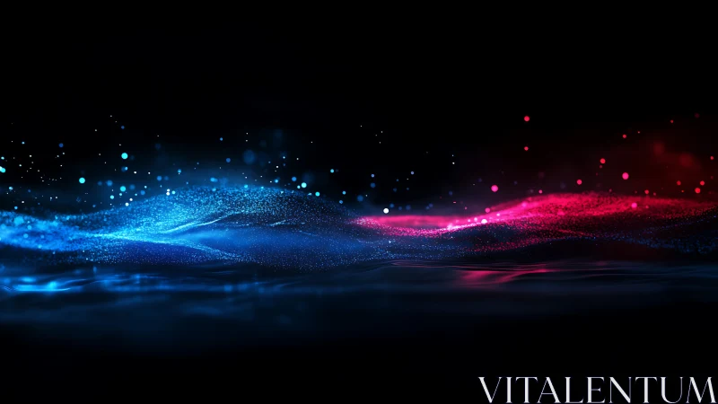 Shimmering blue and pink light waves drift through the dark