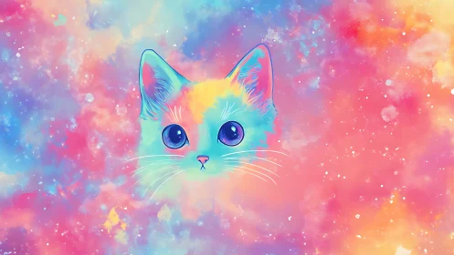 Chromatic Whisker Dream: Feline in Pastel Nebula.