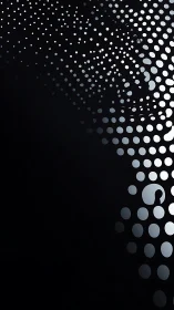 Monochrome halftone sphere abstraction in dark negative space.