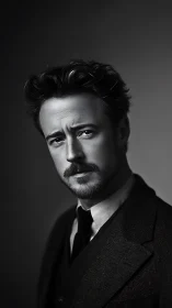 Thoughtful gentleman in classic monochrome portrait.