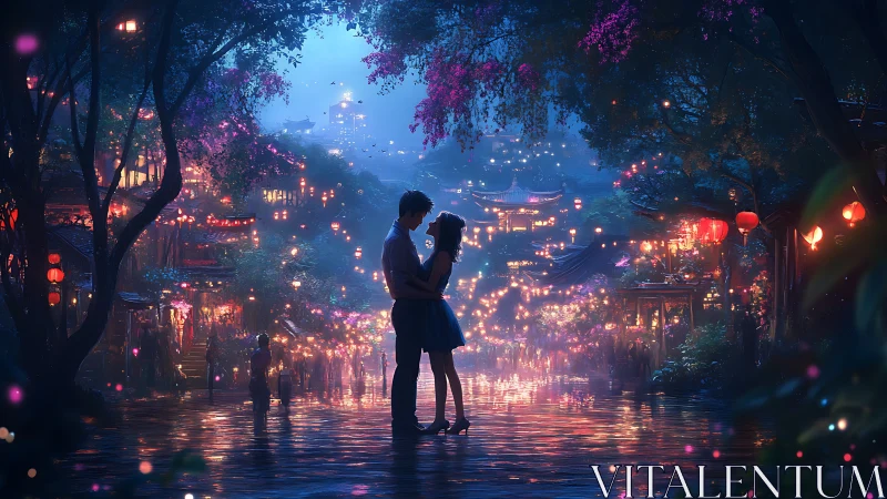 Two Hearts in an Enchanted Cityscape Aglow.