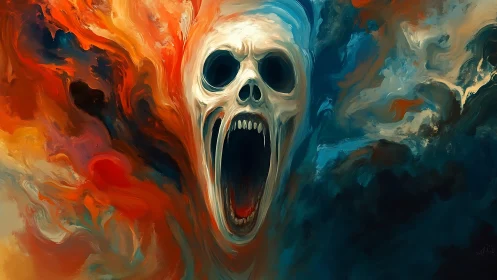 Skull-like wraith erupts from bifurcated infernal color vortex