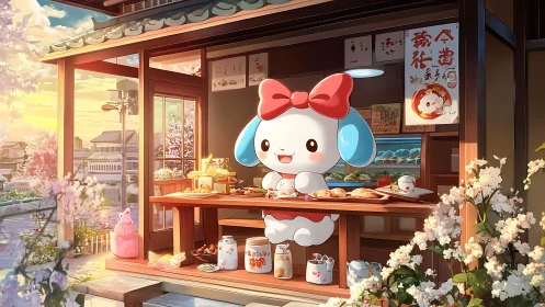 Charming pastel snack shop run by a sweet bunny friend.