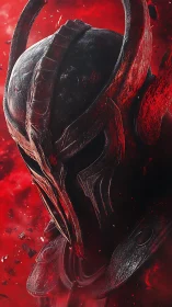 Bloodlit dread knight drifting through crimson ruin.