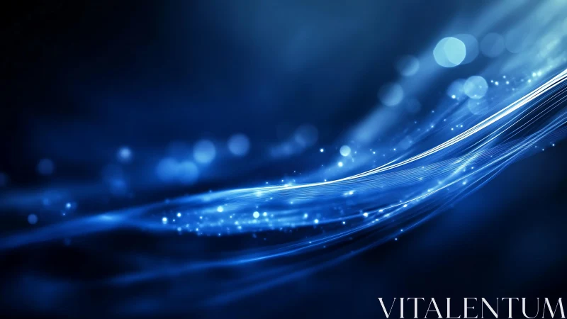 Abstract blue light wave with glowing particles, futuristic digital art.