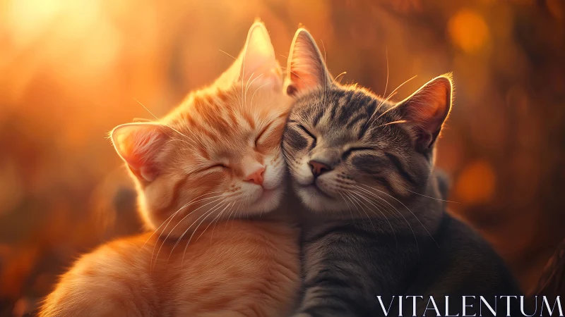 Two Cats Nuzzling in Warm Golden Radiance