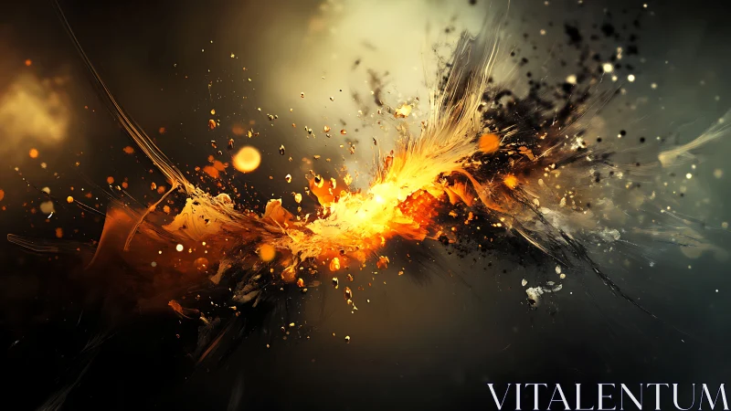 Kinetic inferno burst with luminous particles in motion.