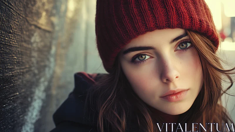 Shallow depth portrait with winter beanie and soft side lighting