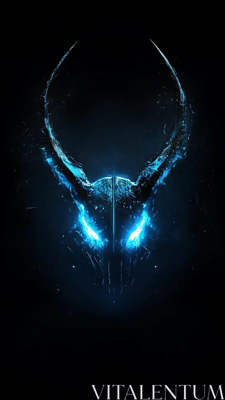 Molten blue demon visage emerging from shadowed void.